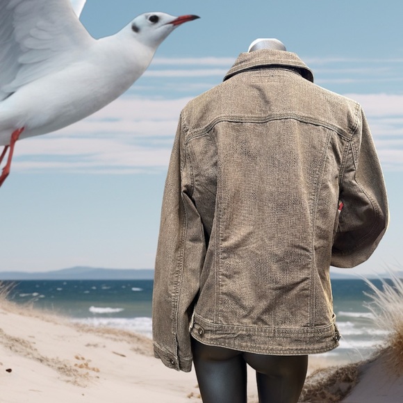 Brown Bacinni sz LG denim jacket snake print - Picture 2 of 9